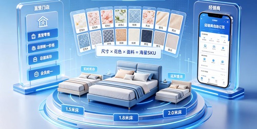 家纺床品尺寸、花色、面料几十种SKU组合——一套ERP怎么同时管好直营和加盟两种模式？